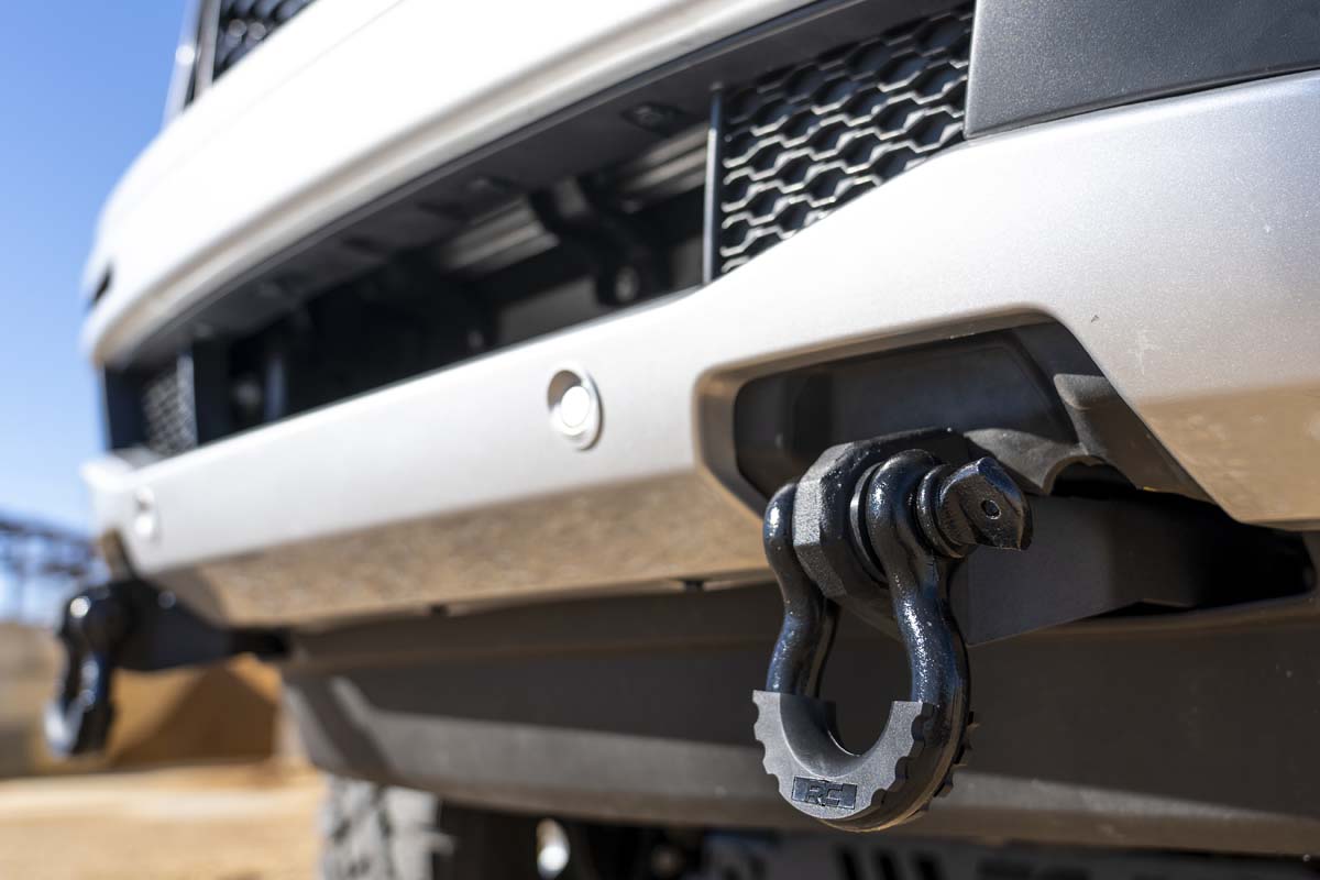 Ford Ranger Tow Hook to Shackle Conversion Kit - Rough Country - D-Ring Shackle Mount - Black - '19-'23